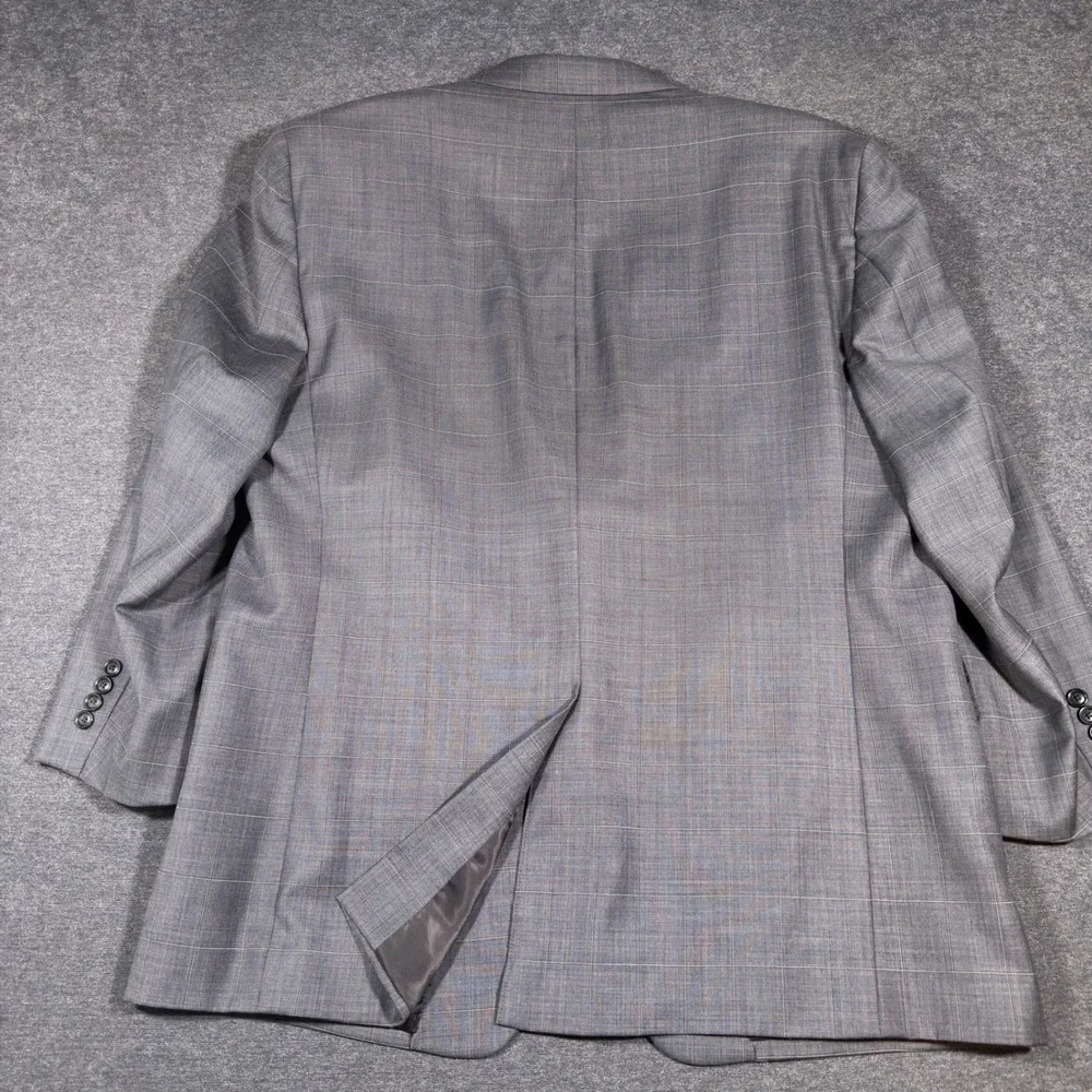 Jos. A. Bank Suit Jacket Blazer Mens 48R Gray Windowpane 100% Wool‎ 2 Button